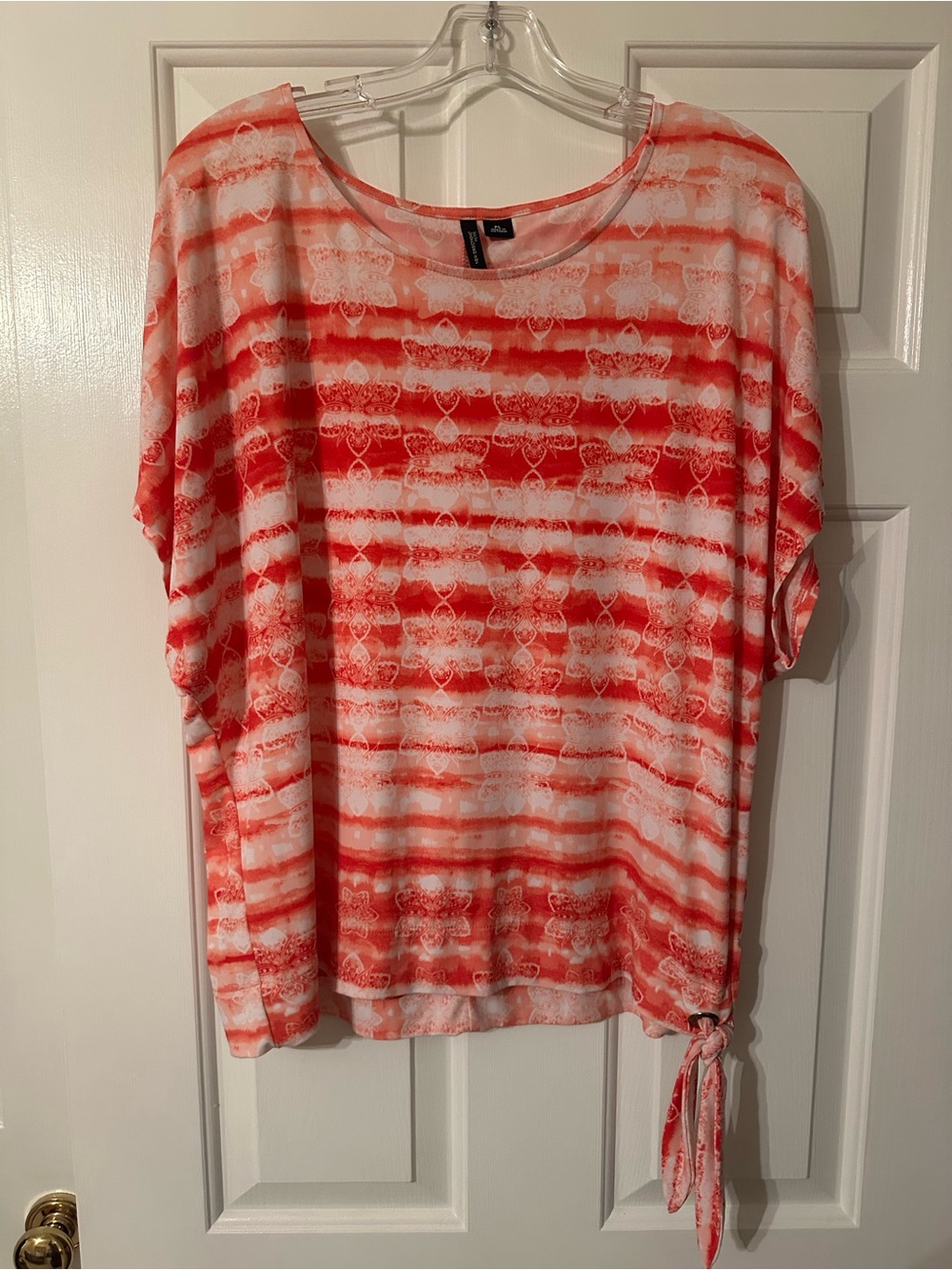 new directions Coral & White Striped Side-Tie Dolman Blouse